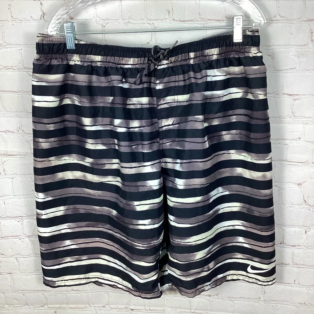 Nike Striped Bathing Suit Swim Trunks Men’s Size XXL Striped Black Gray White